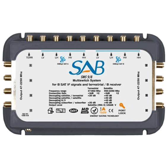 MULTISWITCH 9+1/8 aktiv (2 SATELITA/8 APARTMANA) SAB