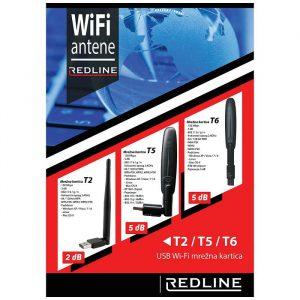 Wi-Fi mrežna kartica REDLINE USB, 2.4 GHz, 5 dB, 150 Mbps, RT7601 - T5 WiFi antena